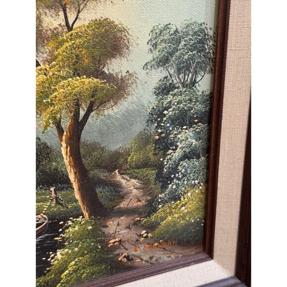 Vintage C. Cushman Original Oil Painting Signed Tree Boat Lake Landscape - Picture 4 of 16